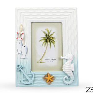 Drveni valoviti bijelo-tirkizni okviri, ribe i konjic (SET 4 kom.)