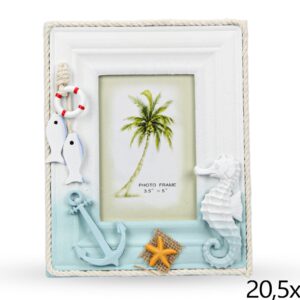Drveni bijelo-tirkizni okviri s konopom, ribe i konjic (SET 6 kom.)