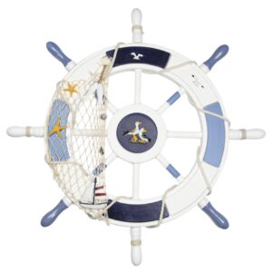 Bijelo-plavo kormilo s mrežom i morskim motivima