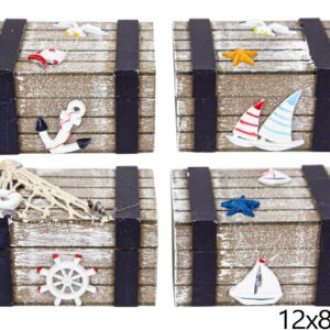 Drveni smeđe-plavi sanduci s morskim motivima, L (SET 4 kom.)