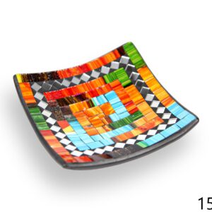 Crna zdjela s plavo-zeleno-narančastim stakalcima i zrcalnim rombovima, 15cm