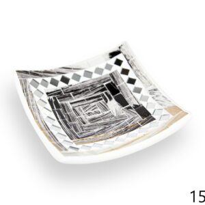 Bijela zdjela sa crnim crtama i zrcalnim rombovima, 15cm