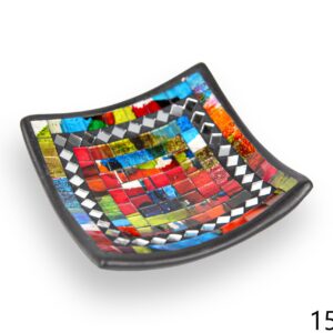 Crna zdjela sa šarenim stakalcima i zrcalnim rombovima, 15cm