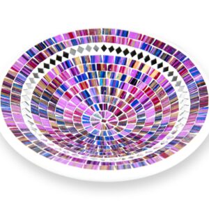 Bijela zdjela s ljubičastim stakalcima i zrcalnim rombovima, 30cm