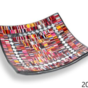 Crna zdjela sa crvenim crtama i zrcalnim rombovima, 20cm