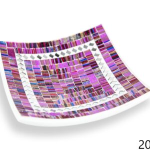 Bijela zdjela s ljubičastim stakalcima i zrcalnim rombovima, 20cm
