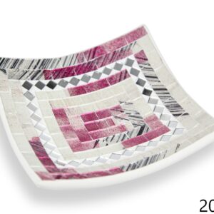 Bijela zdjela s bijelo-rozim stakalcima i zrcalnim rombovima, 20cm