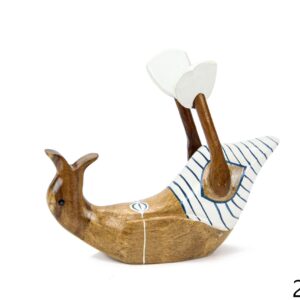 Drvena ležeća patka s bijelim kupaćim, držač za bocu, manja