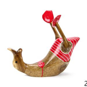 Drvena ležeća patka sa crvenim kupaćim, držač za bocu, manja