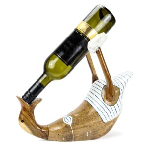 Drvena ležeća patka s bijelim kupaćim, držač za bocu, veća