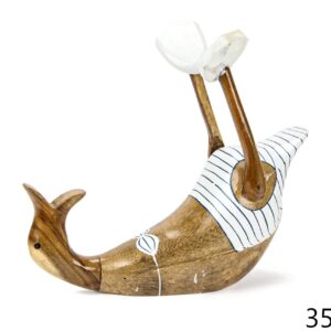 Drvena ležeća patka s bijelim kupaćim, držač za bocu, veća