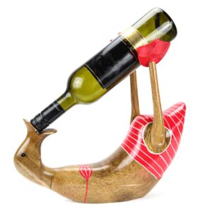 Drvena ležeća patka sa crvenim kupaćim, držač za bocu, veća