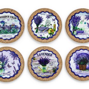 Keramički podmetači na okruglom plutu, lavanda