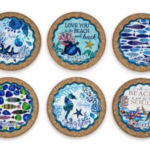 Keramički podmetači na okruglom plutu, morski motivi