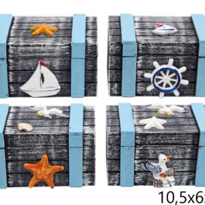 Drveni modro-plavi sanduci s morskim motivima, M (SET 4 kom.)