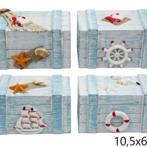 Drveni modri sanduci s morskim motivima, M (SET 4 kom.)