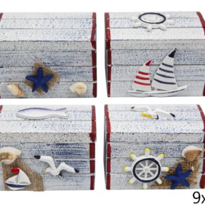 Drvene bijelo-crvene kutijice s morskim motivima, M (SET 4 kom.)