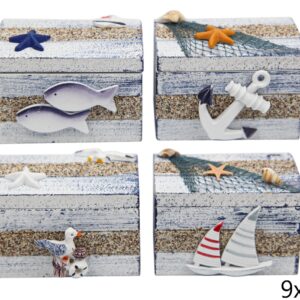 Drvene bijelo-plave kutijice s pijeskom i morskim motivima, M (SET 4 kom.)