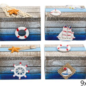 Drvene sivo-plave kutijice s morskim motivima, M (SET 4 kom.)