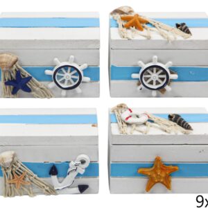 Drvene bijelo-plave kutijice s morskim motivima, M (SET 4 kom.)