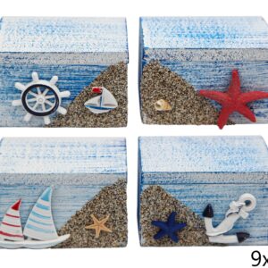 Drvene plave kutijice s pijeskom i morskim motivima, M (SET 4 kom.)