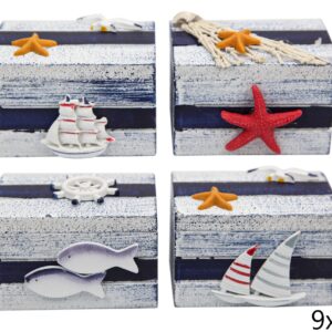 Drvene bijelo-plave kutijice s morskim motivima, M (SET 4 kom.)