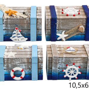 Drveni sivo-plavi sanduci s morskim motivima, M (SET 4 kom.)