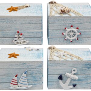 Drvene plave isprane kutijice s morskim motivima, L (SET 4 kom.)