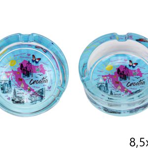 Staklene plave pepeljare s kartom hrvatske (SET 6 kom.)