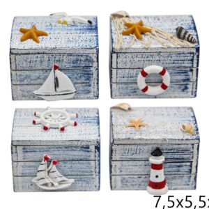 Drvene tamno plave isprane kutijice s morskim motivima, S (SET 4 kom.)