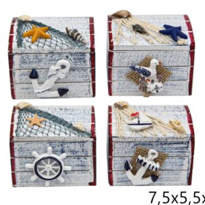 Drvene bijelo-crvene kutijice s morskim motivima, S (SET 4 kom.)