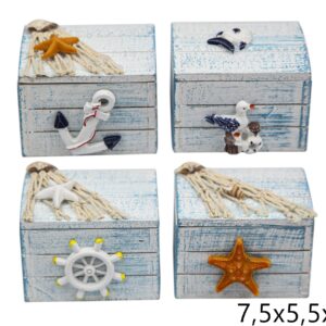 Drvene plave isprane kutijice s morskim motivima, S (SET 4 kom.)