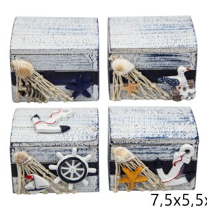 Drvene plavo-tirkizne isprane kutijice s morskim motivima, S (SET 4 kom.)