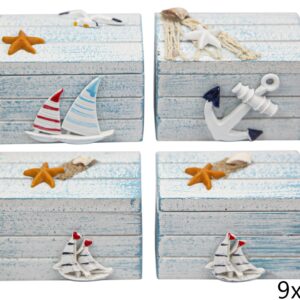 Drvene plave isprane kutijice s morskim motivima, M (SET 4 kom.)