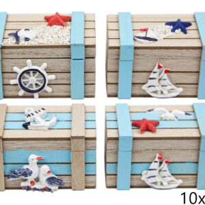 Drveni natural-plavi sanduci s morskim motivima, M (SET 4 kom.)