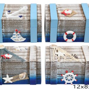 Drveni modro-plavi sanduci s morskim motivima, L (SET 4 kom.)