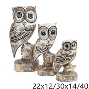 Drvene sive sove na deblu (SET 3 kom.)