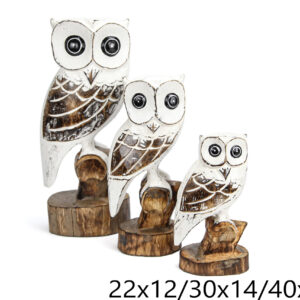 Drvene bijele sove na deblu (SET 3 kom.)