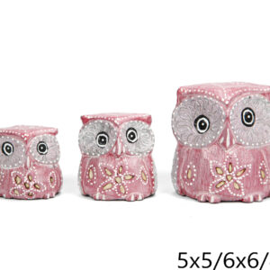 Drvene roze sove s rezbarenim ukrasima (SET 3 kom.)