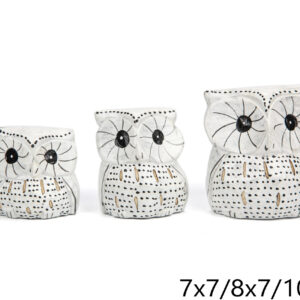 Drvene sove s rezbarenim ukrasima (SET 3 kom.)