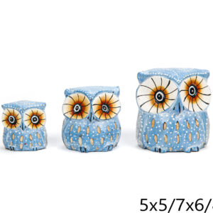 Drvene plave sove s rezbarenim ukrasima (SET 3 kom.)