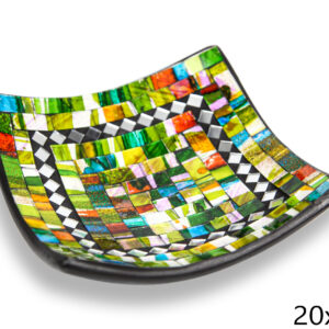 Crna zdjela sa zeleno-žutima stakalcima i zrcalnim rombovima, 20cm