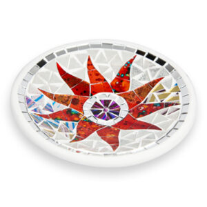 Bijela okrugla zdjela sa crvenim suncem i zrcalnim rubom, 20cm