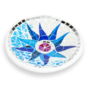 Bijela okrugla zdjela s plavim suncem i zrcalnim rubom, 20cm