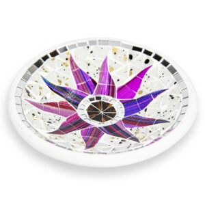 Bijela okrugla zdjela s ljubičastim suncem i zrcalnim rubom, 20cm