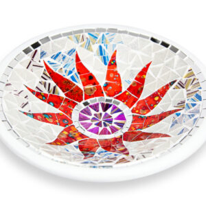 Bijela okrugla zdjela sa crvenim suncem i zrcalnim rubom, 30cm