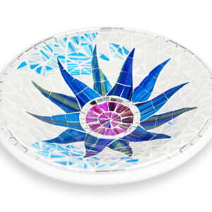 Bijela okrugla zdjela s plavim suncem i zrcalnim rubom, 30cm