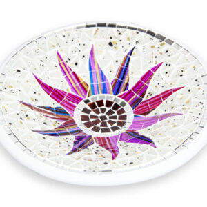 Bijela okrugla zdjela s ljubičastim suncem i zrcalnim rubom, 30cm