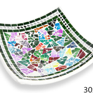 Bijela zdjela sa zelenim rubom i šarenim trokutima, 30cm