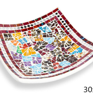 Bijela zdjela sa crvenim rubom i šarenim trokutima, 30cm